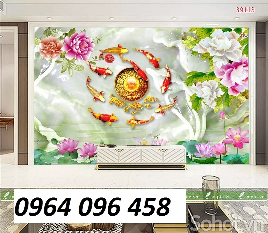 gạch tranh ốp tường cửu ngư quần hội - GCVC4
