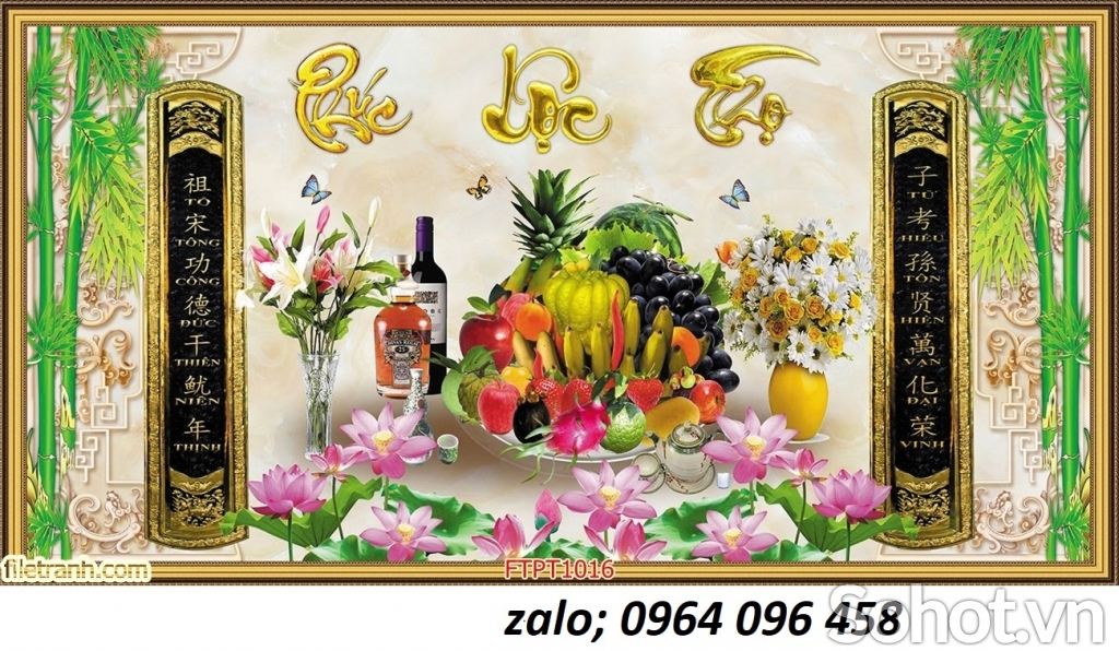 Tranh gạch 3d câu đối phòng thờ - CMM44