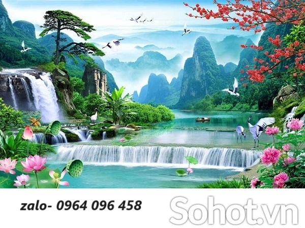 Tranh gạch 3d phong cảnh đồng quê sông núi - NXC43