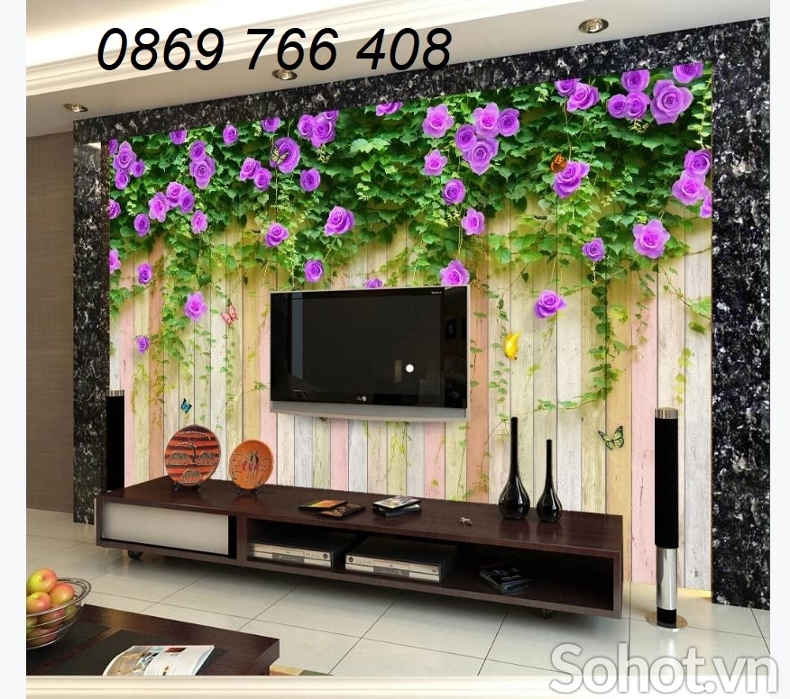 Trang trí phòng khách- Tranh hoa tím ốp tường