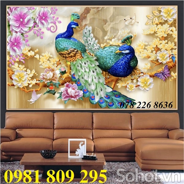 Gạch tranh 3d chim công - tranh gạch 3d cao cấp CpA5
