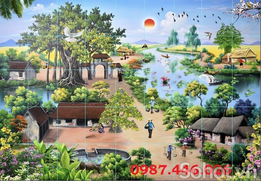 Gạch 3d tranh gạch men làng quê HP2822
