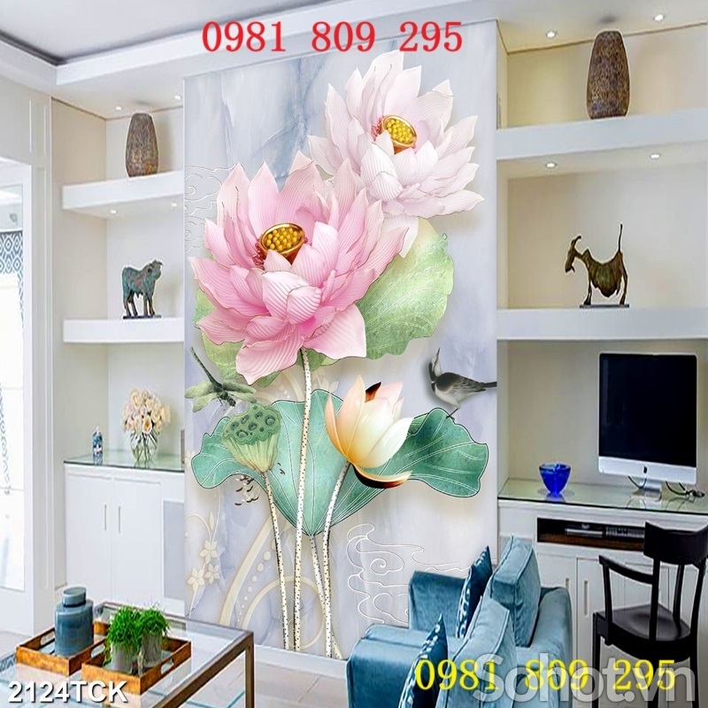 Tranh gạch , gạch cao cấp khổ dọc hoa sen