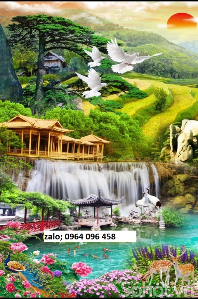 Tranh gạch 3d ốp tường phong cảnh khổ đứng - PR54