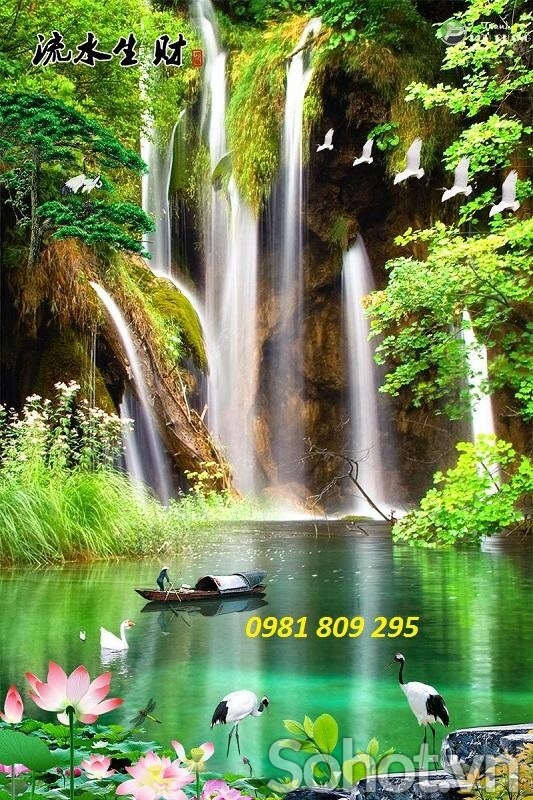 Tranh gạch 3d - gạch tranh hoa sen ốp tường Hp877