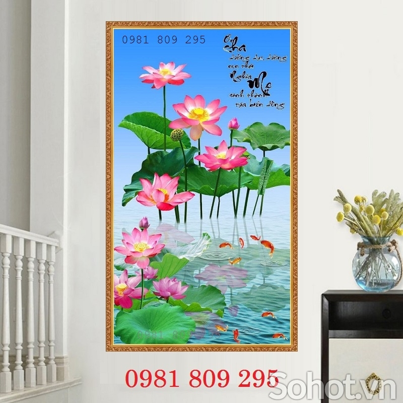 Gạch 3d khổ đứng hoa sen