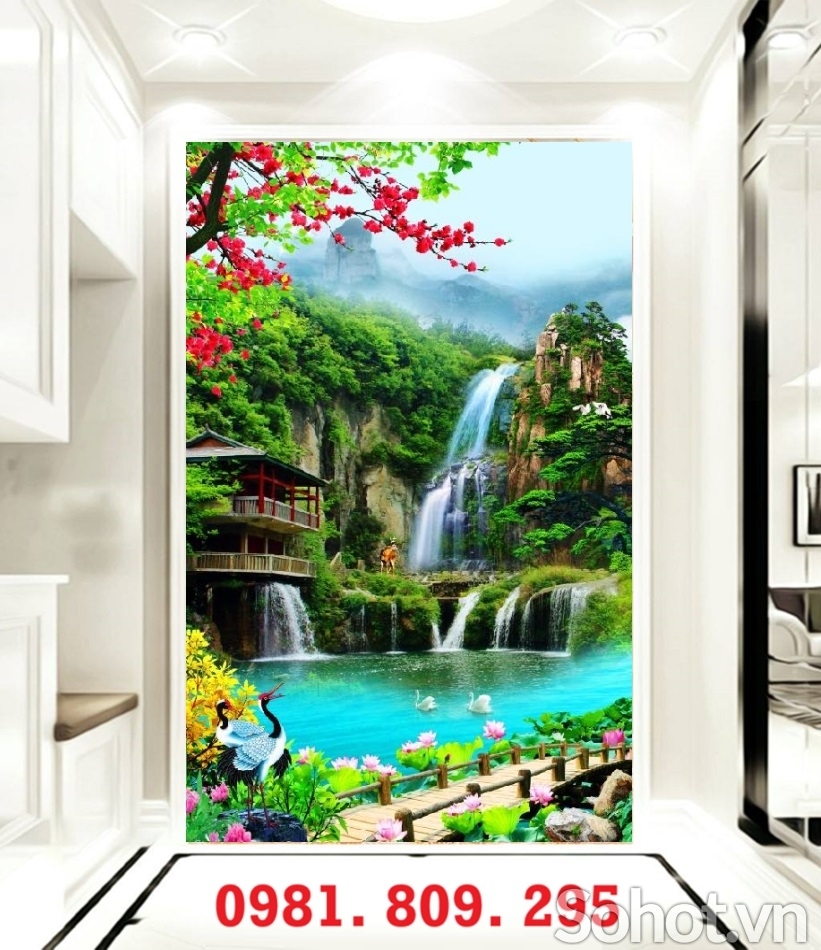 Gạch 3d thác nước, tranh gạch men
