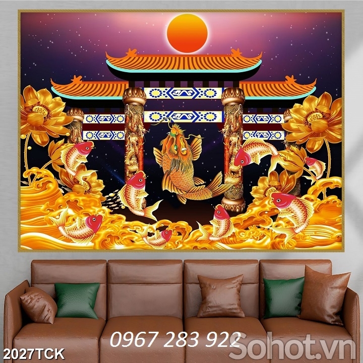 Tranh trang trí tường phòng khách gạch men 3d