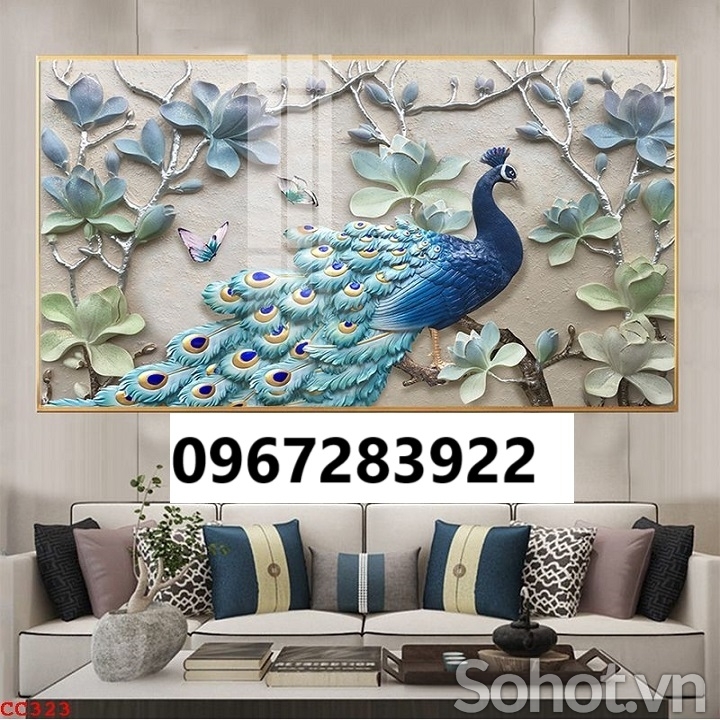 Gạch tranh đẹp chim công 3D