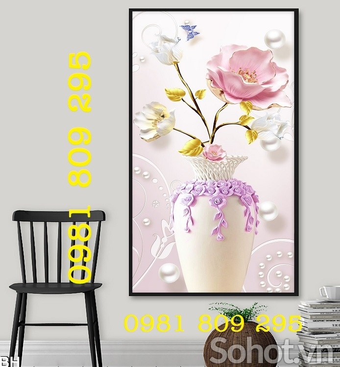 Tranh bình hoa - tranh gạch 3d bình hoa