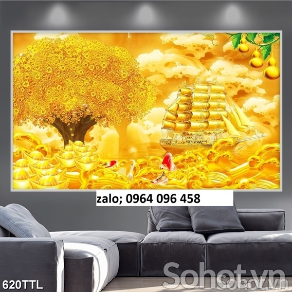 Tranh gạch 3d cây tiền vàng - SCX433