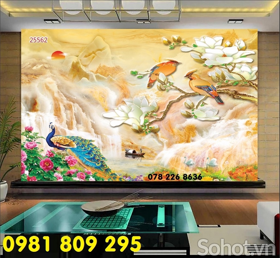 Tranh gạch 3d ốp phòng ngủ - chim công