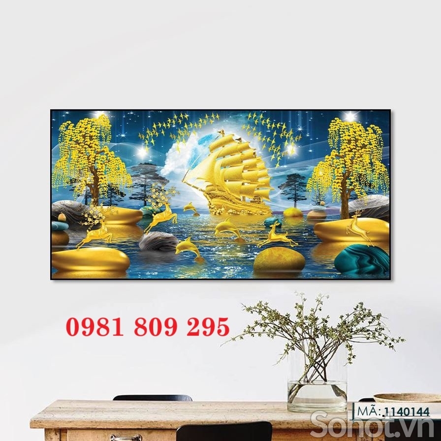 Tranh 3d thuyền buồm , gạch trang trí