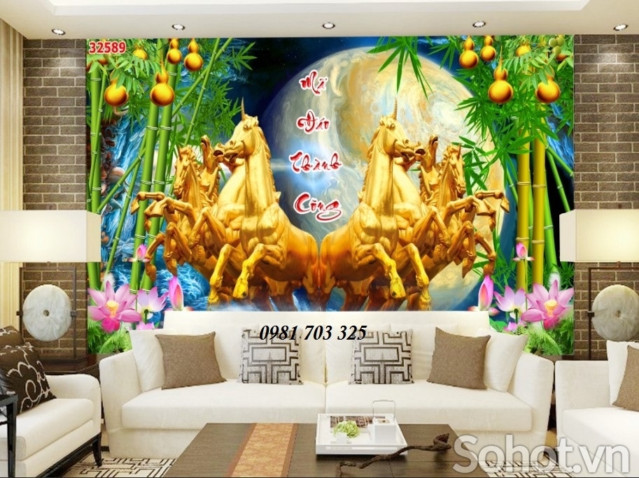 Tranh 8 con ngựa- gạch tranh bát mã
