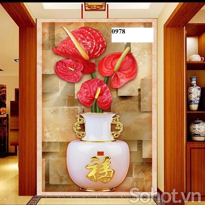 Gạch tranh bình hoa ốp tường