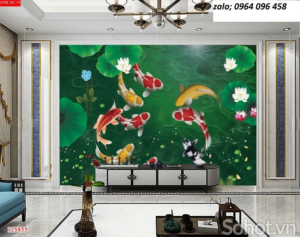 Tranh gạch 3 cửu ngư quần hội - 809CB