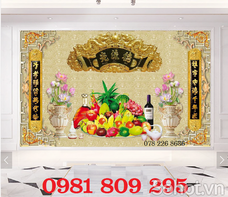Gạch 3d phòng thờ , tranh ốp nhà mồ