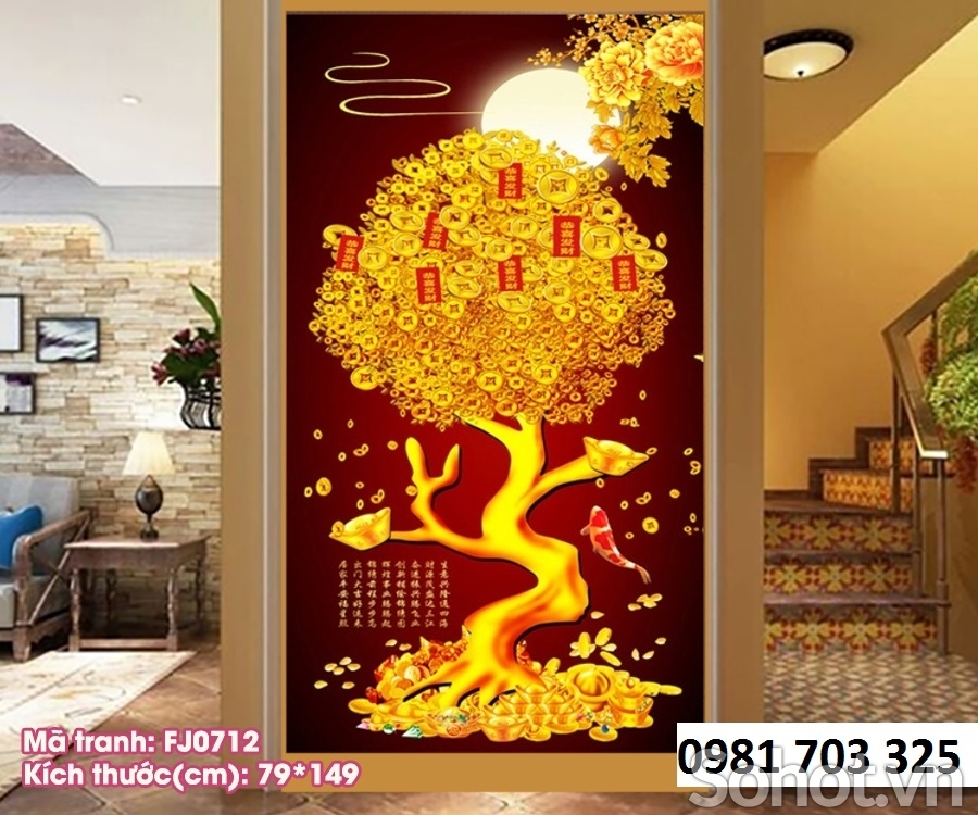 Tranh gạch 3D cây kim tiền