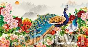 mẫu tranh 3d chim công phòng khách - XN55