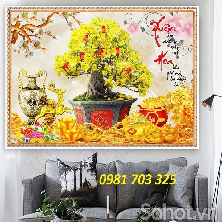 Tranh gạch 3d hoa mai trang trí