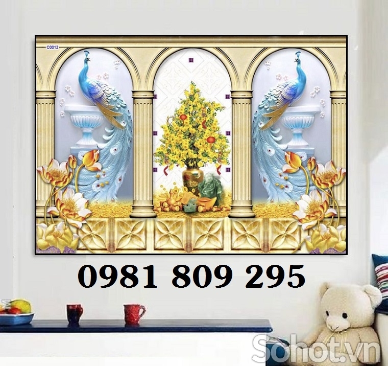 Tranh gạch chim công trang trí phòng -GHG98