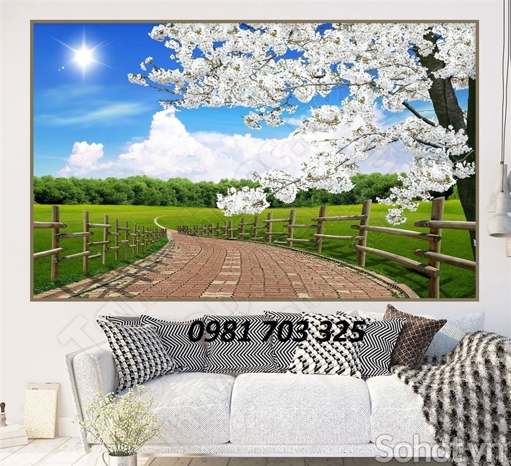 Gạch tranh hoa đào đẹp trang trí 3D