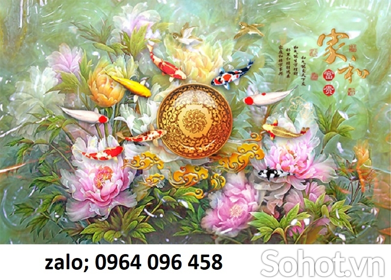 Tranh gạch 3d cá chép phong thủy - NVV76