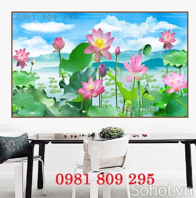 Tranh 3d ốp tường , gạch tranh 3d hoa sen HQ9393