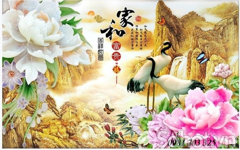 Tranh gạch 3D tùng hạc