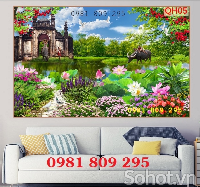 Tranh thiên nhiên giao hòa , gạch 3d phong cảnh HS939