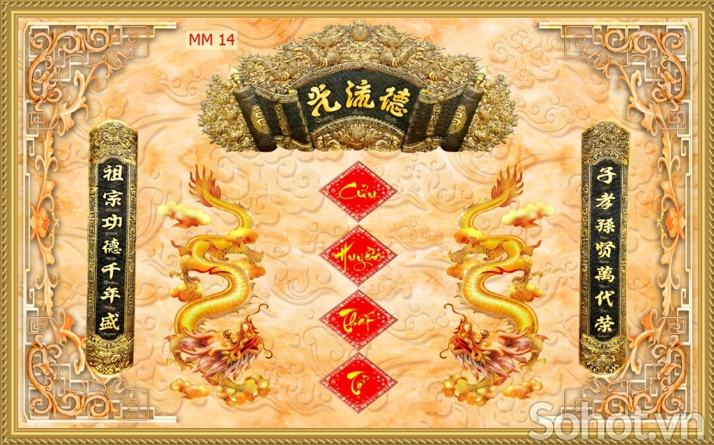 Tranh câu đối phòng thờ - tranh gạch men