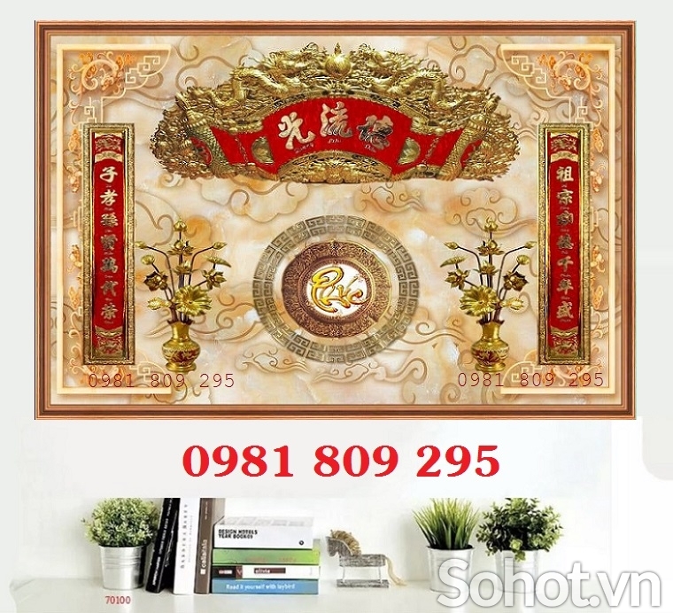 Gạch tranh phòng thờ chữ Phúc HP642