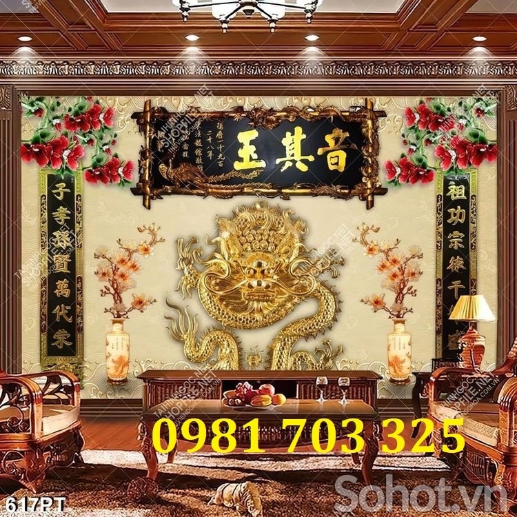 Tranh gạch 3D trang trí phòng thờ đẹp