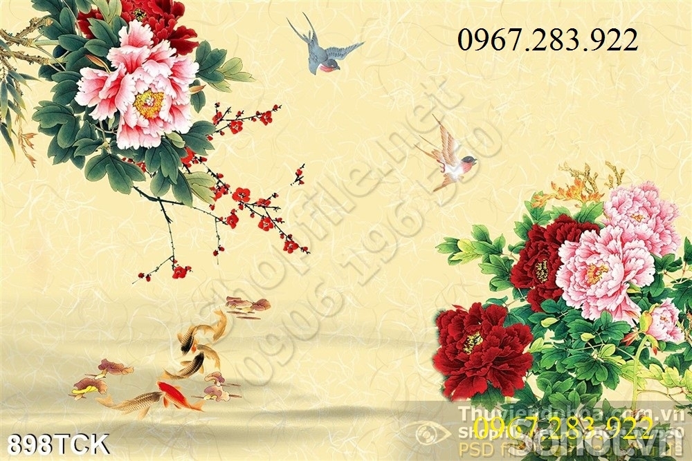 Gạch ốp tường- Tranh trang trí hoa mẫu đơn