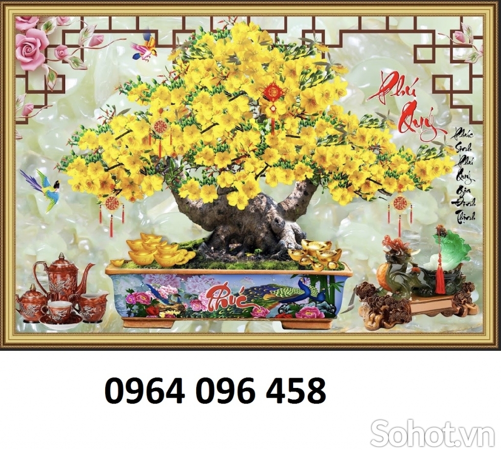 Tranh cây mai 3d - tranh gạch 3d cây mai - H002