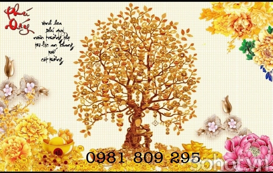Gạch 3d trang trí cây kim tiền
