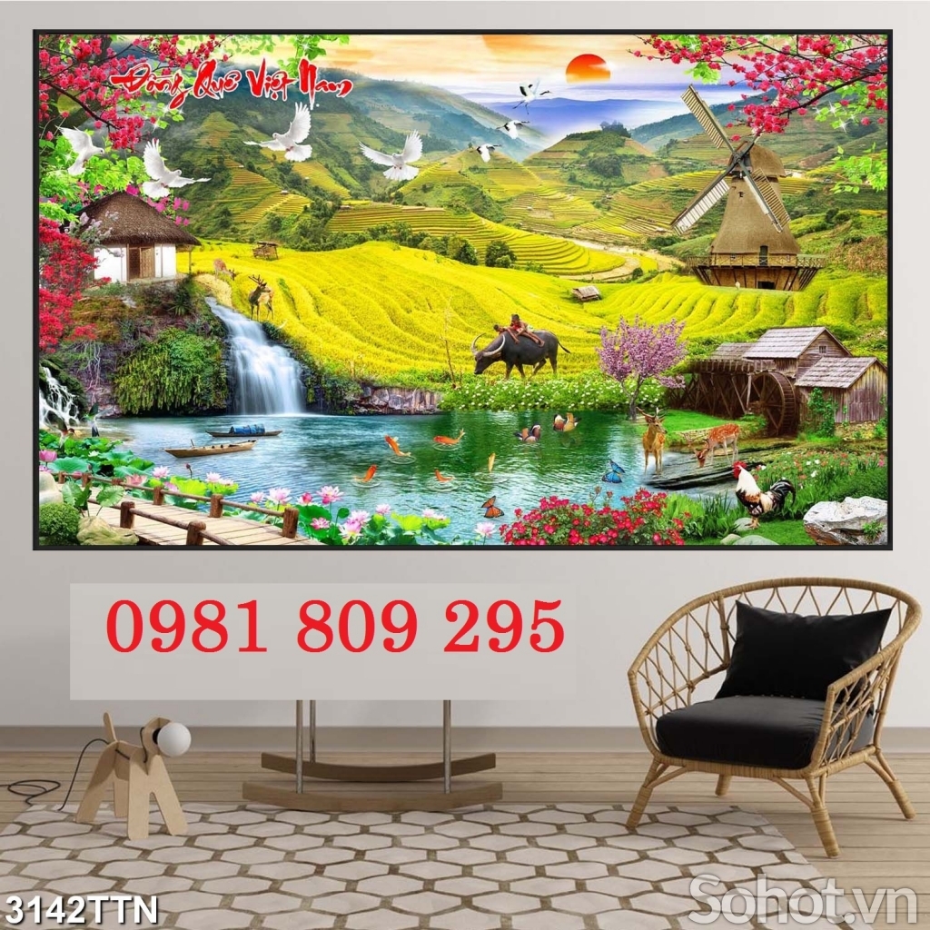 Gạch 3d phong cảnh , tranh khổ ngang
