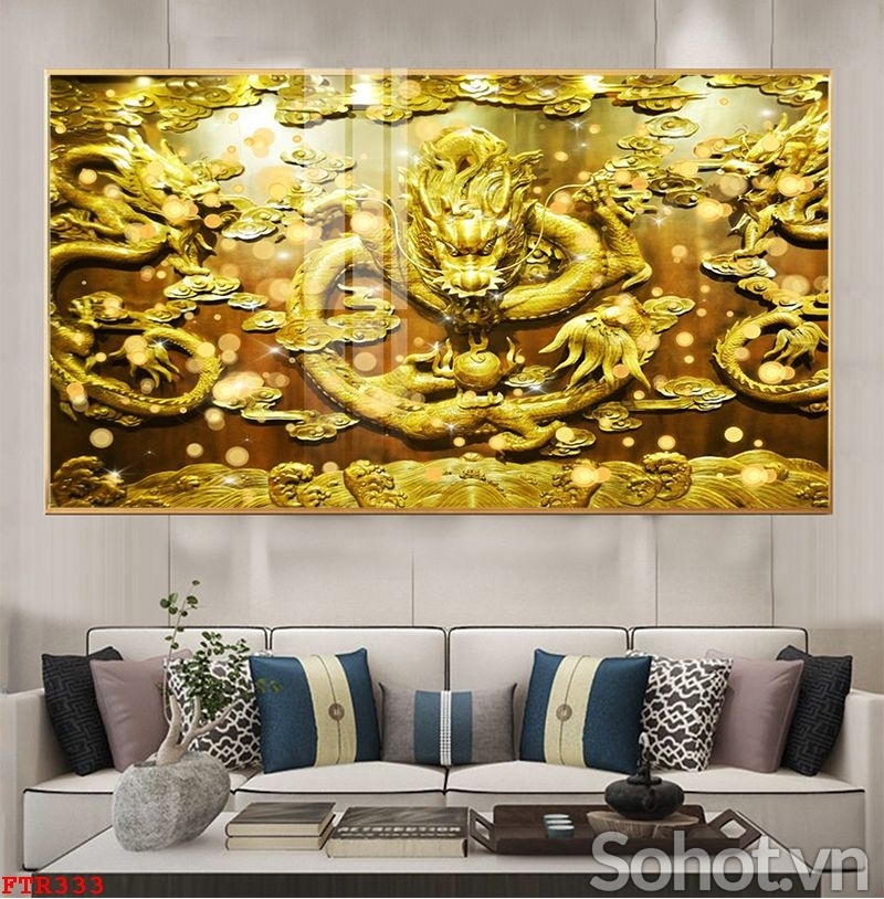 Tranh gạch con rồng 3D phong thủy dán tường