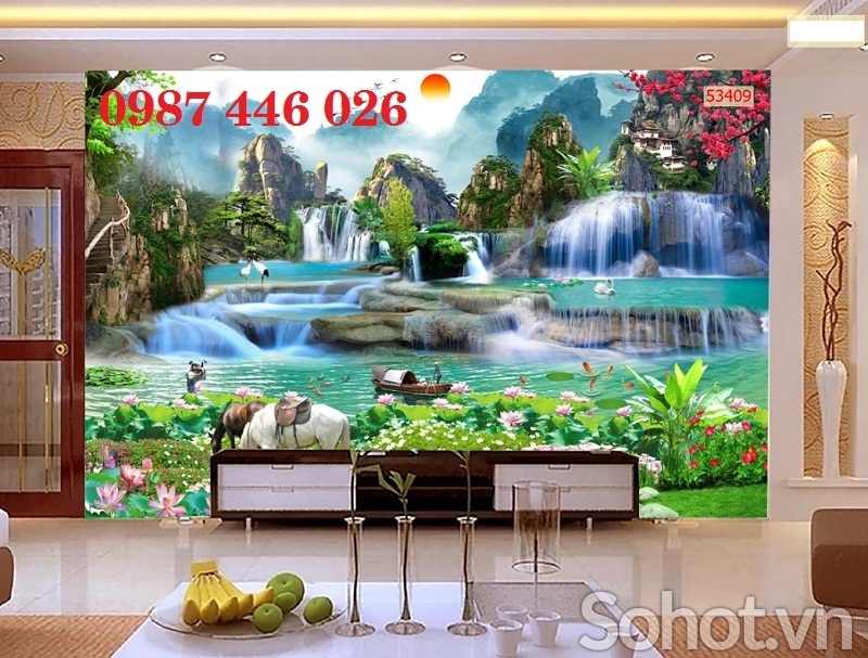 Gạch tranh 3d phòng khách đẹp HP9833