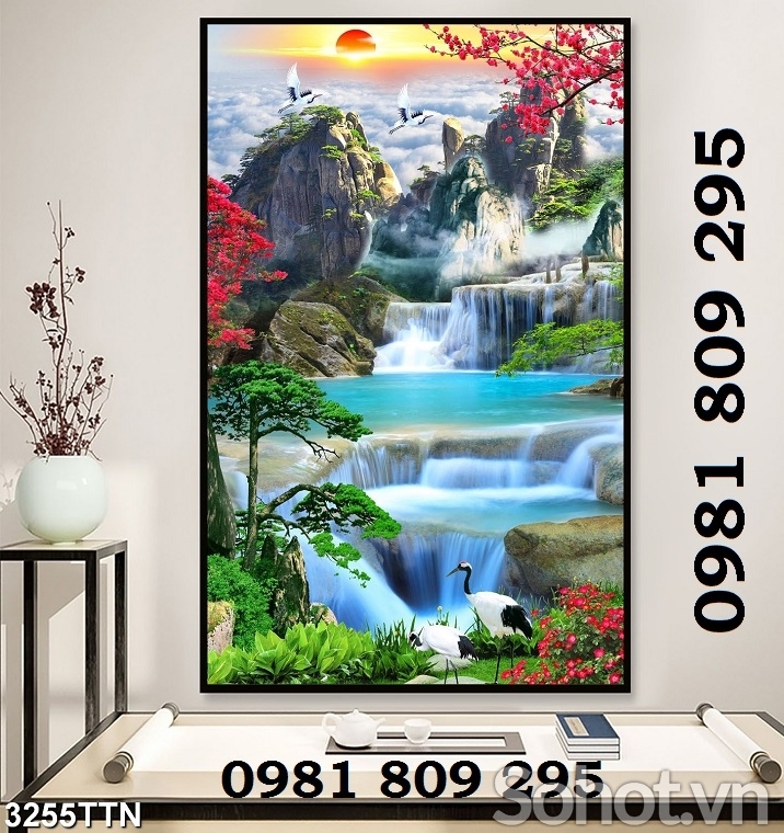 Gạch tranh 3d phong cảnh  đứng- tranh phòng khách