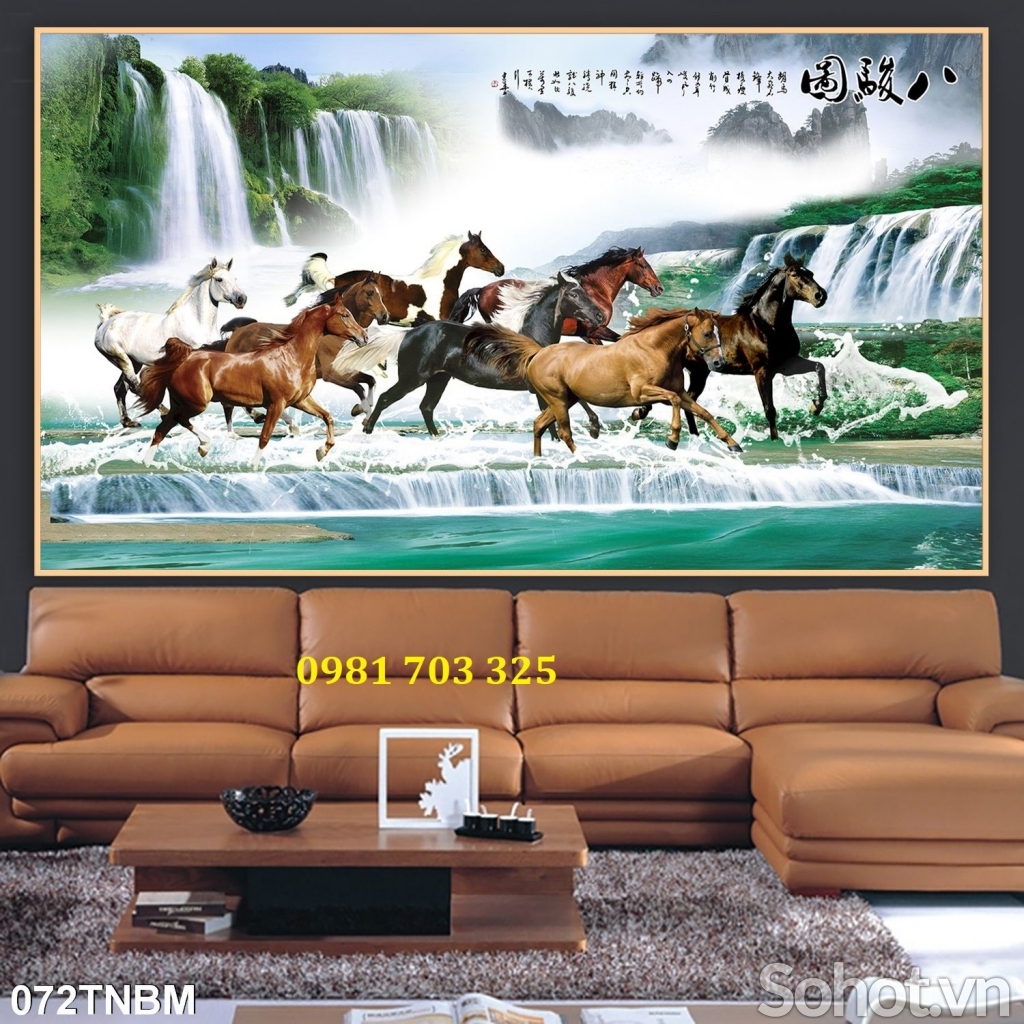 Gạch men 3D bát mã dán tường phòng khách
