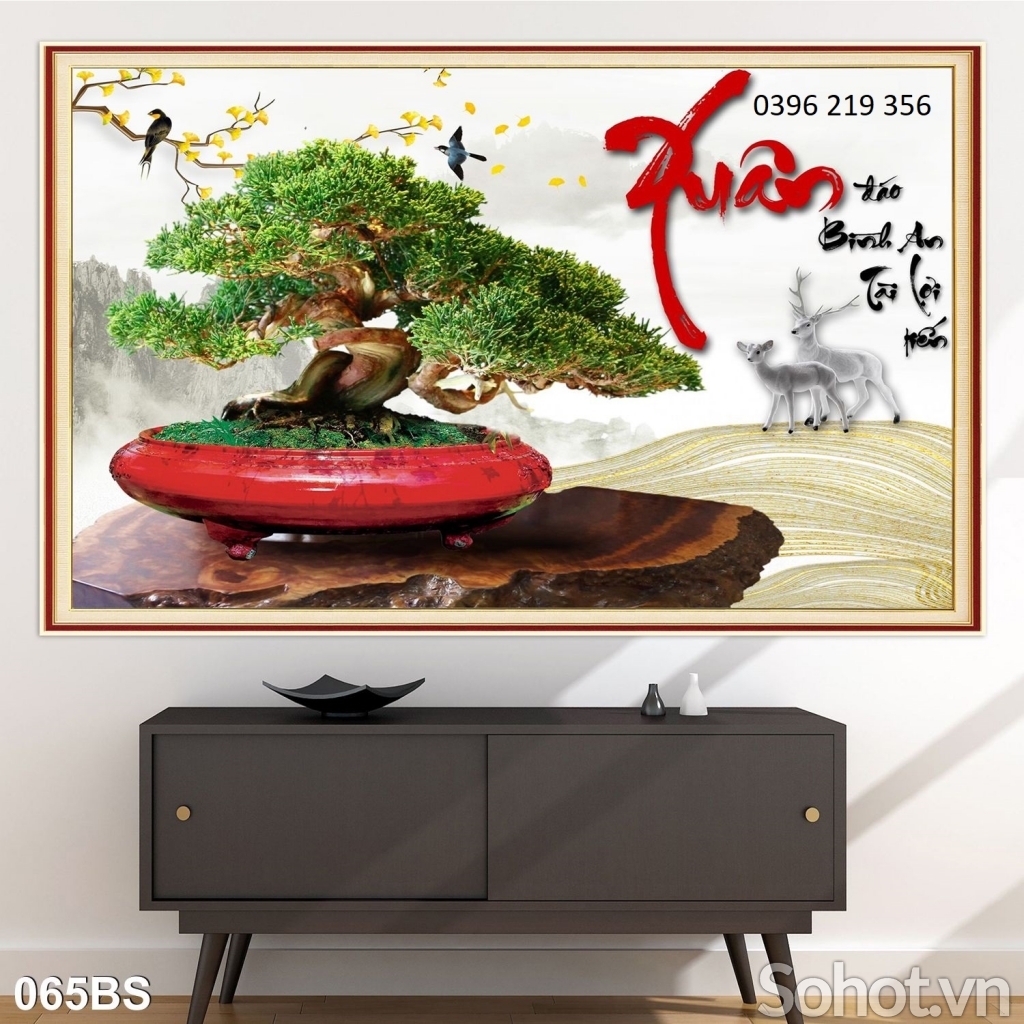 Gạch tranh cây bon sai 3d trang trí