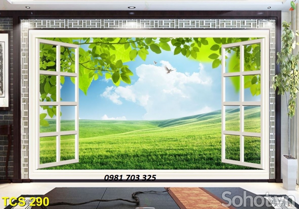 tranh cửa sổ, tranh gạch ốp tường phòng khách