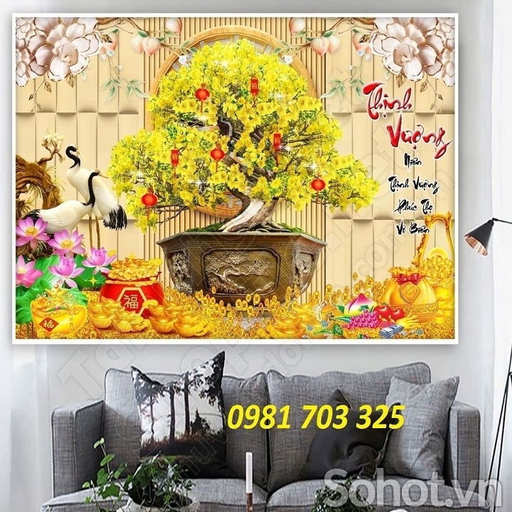 Tranh gạch 3d hoa mai trang trí