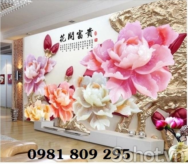 Tranh hoa mẫu đơn , gạch 3d ốp tường S939