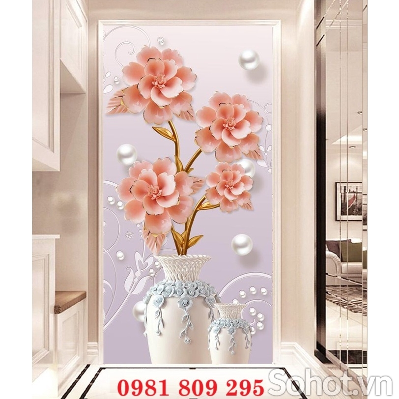 Tranh gạch ốp tường bình hoa , Gạch 3d HN888