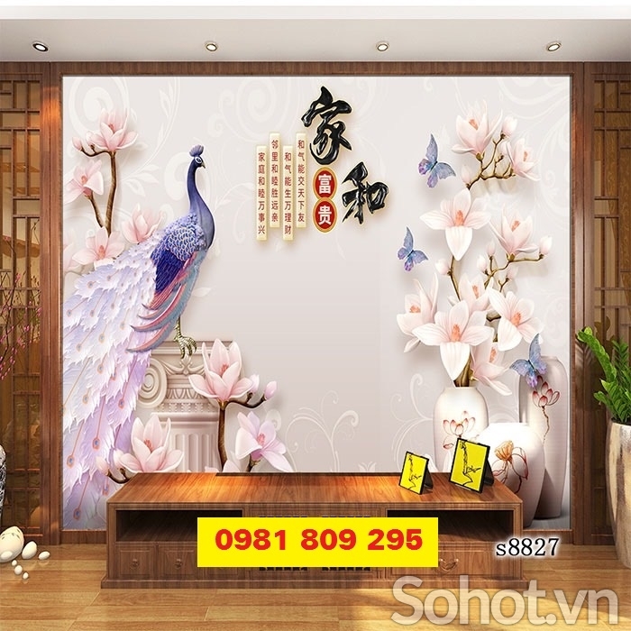 Gạch tranh 3d phong thủy - tranh con công 3d JP86