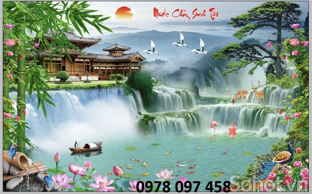 Tranh phong cảnh thác nước- gạch tranh