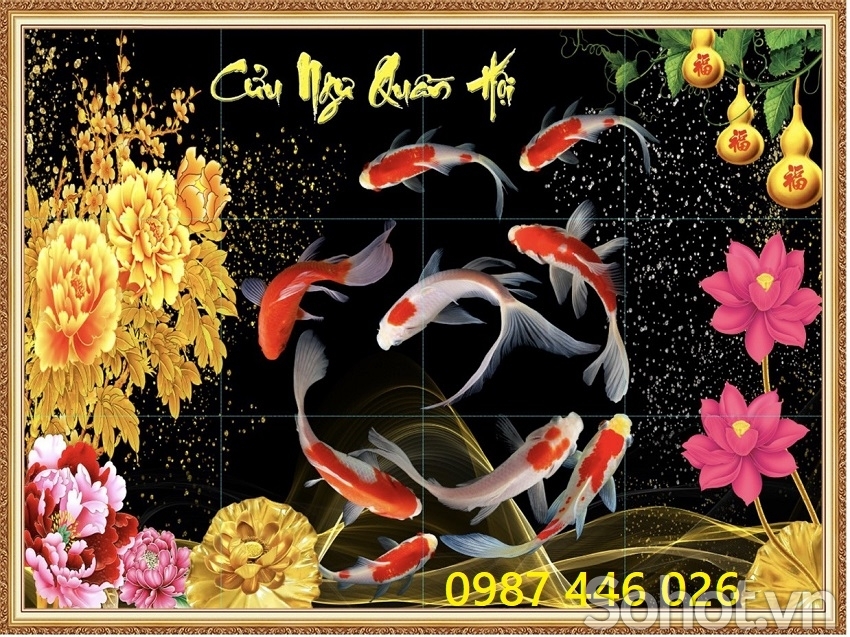 Tranh gạch men cửu ngư đồ quần hội