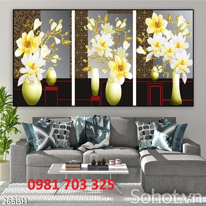 Tranh gạch bình hoa 3D trang trí đẹp